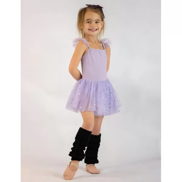 Zaclotre Girls Ballet Tutu Leotard Criss Cross Strap Back Flutter Sleeve Ballerina Outfit Sparkly Dance Dress for ToddlerLilac