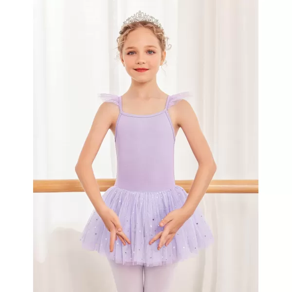 Zaclotre Girls Ballet Tutu Leotard Criss Cross Strap Back Flutter Sleeve Ballerina Outfit Sparkly Dance Dress for ToddlerLilac