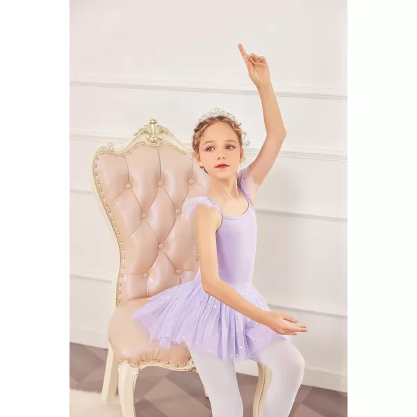 Zaclotre Girls Ballet Tutu Leotard Criss Cross Strap Back Flutter Sleeve Ballerina Outfit Sparkly Dance Dress for ToddlerLilac