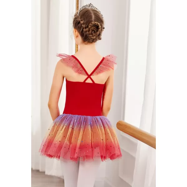 Zaclotre Girls Ballet Tutu Leotard Criss Cross Strap Back Flutter Sleeve Ballerina Outfit Sparkly Dance Dress for ToddlerRed