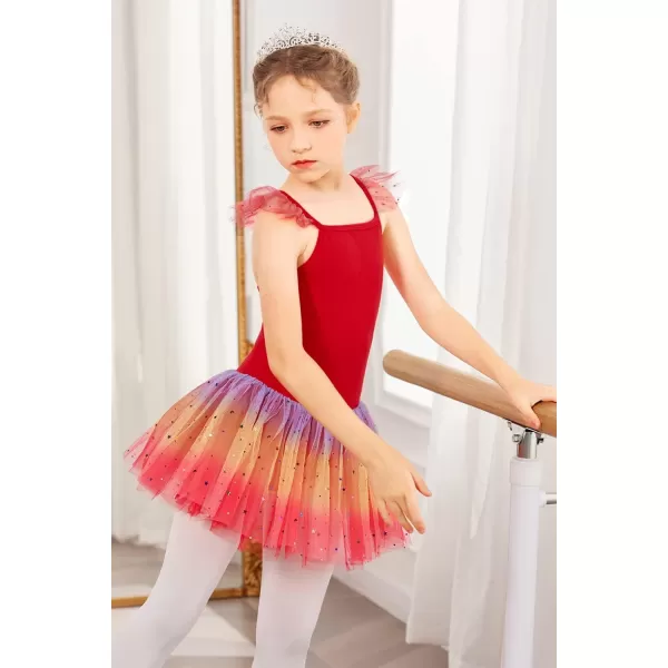 Zaclotre Girls Ballet Tutu Leotard Criss Cross Strap Back Flutter Sleeve Ballerina Outfit Sparkly Dance Dress for ToddlerRed