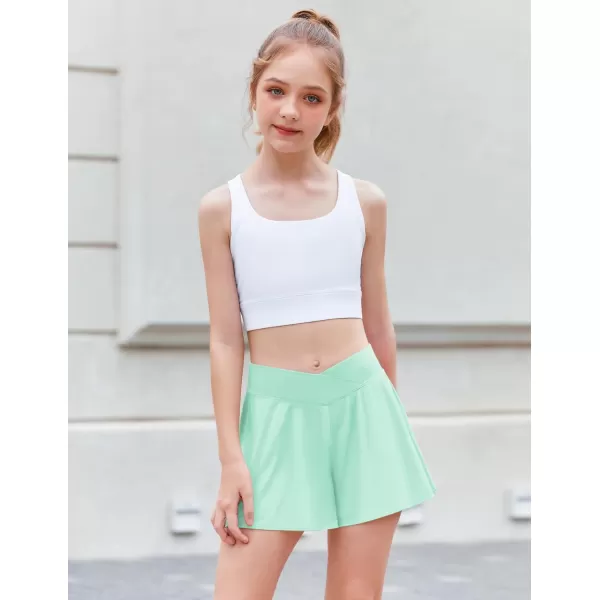 Zaclotre Girls Flowy Shorts with Spandex Liner V Crossover 2 in 1 Athletic Running Shorts with Pockets Kids Butterfly SkortsGreen