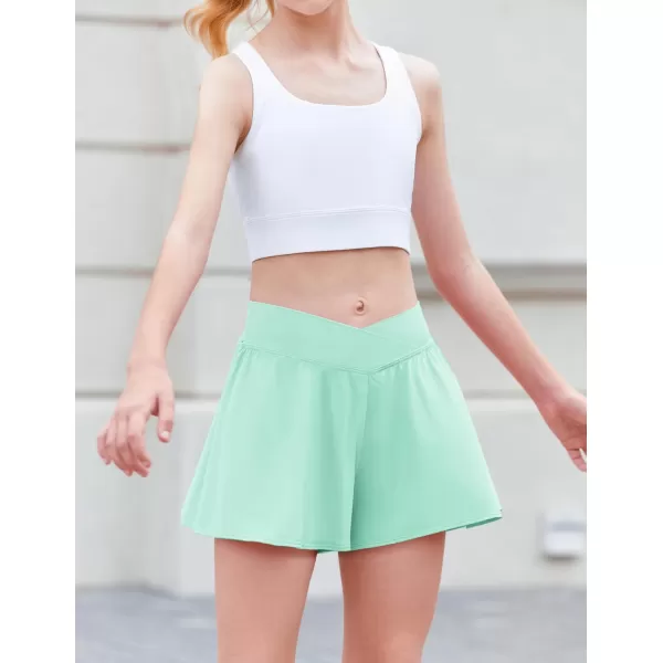 Zaclotre Girls Flowy Shorts with Spandex Liner V Crossover 2 in 1 Athletic Running Shorts with Pockets Kids Butterfly SkortsGreen