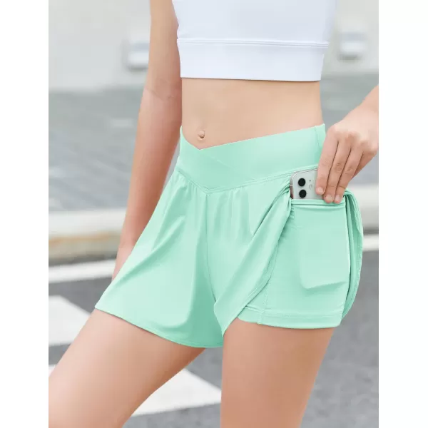 Zaclotre Girls Flowy Shorts with Spandex Liner V Crossover 2 in 1 Athletic Running Shorts with Pockets Kids Butterfly SkortsGreen