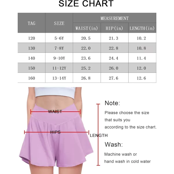 Zaclotre Girls Flowy Shorts with Spandex Liner V Crossover 2 in 1 Athletic Running Shorts with Pockets Kids Butterfly SkortsPurple