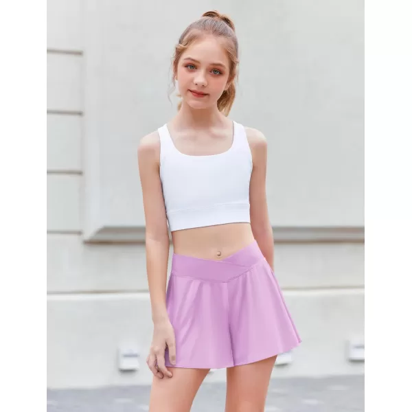 Zaclotre Girls Flowy Shorts with Spandex Liner V Crossover 2 in 1 Athletic Running Shorts with Pockets Kids Butterfly SkortsPurple
