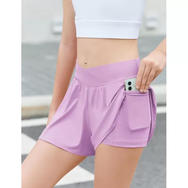 Zaclotre Girls Flowy Shorts with Spandex Liner V Crossover 2 in 1 Athletic Running Shorts with Pockets Kids Butterfly SkortsPurple