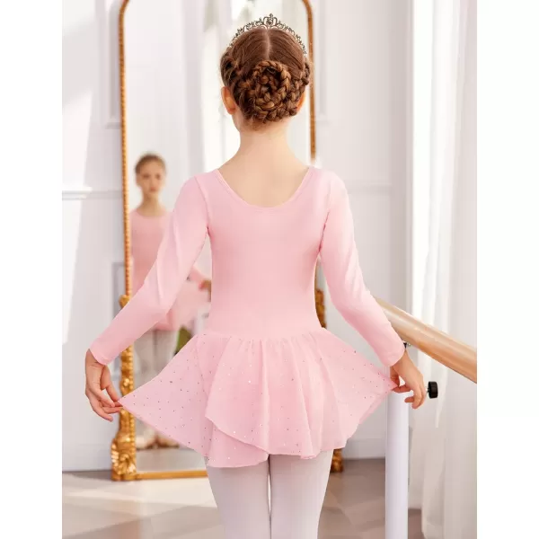 Zaclotre Girls Long Sleeve Dance Dress Glitter Ballet Skirted Leotard Ballerina OutfitBallet Pink