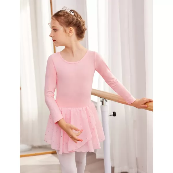 Zaclotre Girls Long Sleeve Dance Dress Glitter Ballet Skirted Leotard Ballerina OutfitBallet Pink