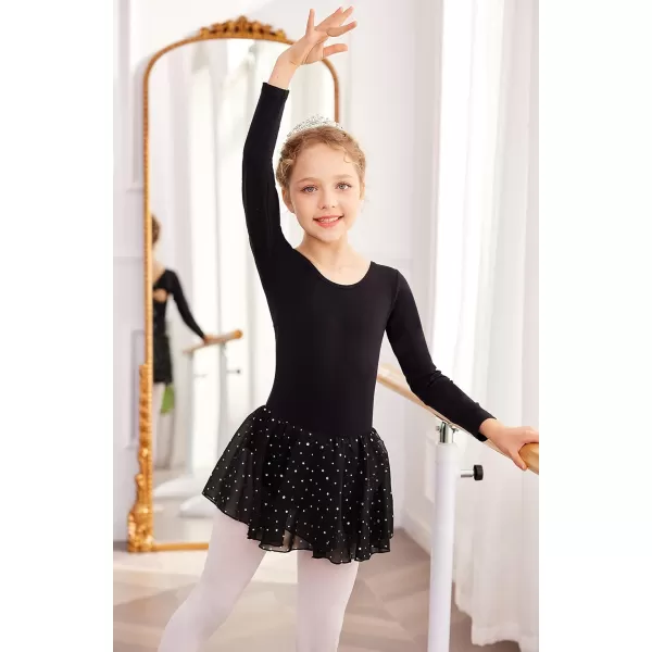 Zaclotre Girls Long Sleeve Dance Dress Glitter Ballet Skirted Leotard Ballerina OutfitBlack