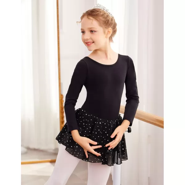 Zaclotre Girls Long Sleeve Dance Dress Glitter Ballet Skirted Leotard Ballerina OutfitBlack