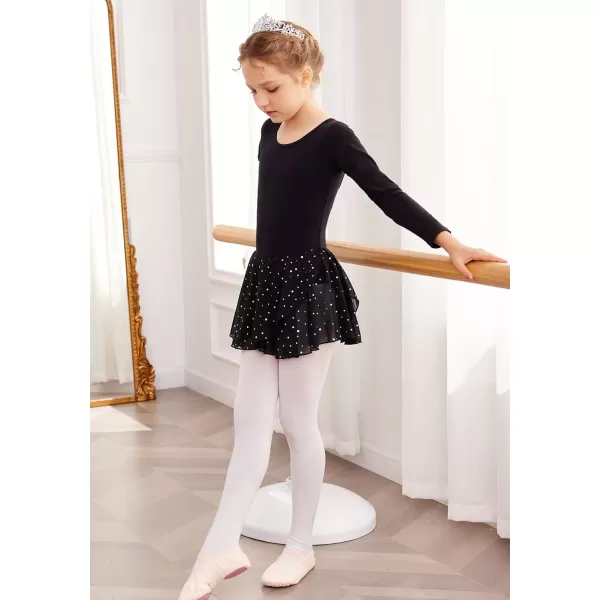 Zaclotre Girls Long Sleeve Dance Dress Glitter Ballet Skirted Leotard Ballerina OutfitBlack