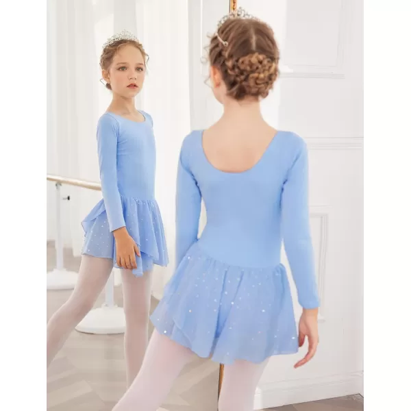 Zaclotre Girls Long Sleeve Dance Dress Glitter Ballet Skirted Leotard Ballerina OutfitBlue