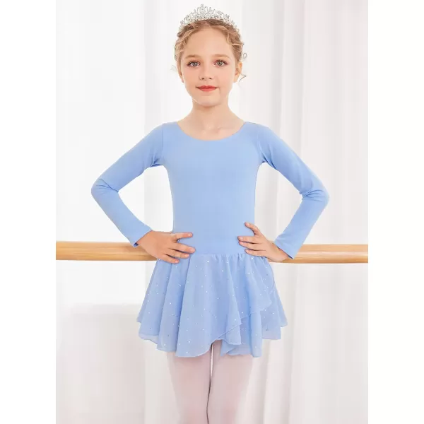 Zaclotre Girls Long Sleeve Dance Dress Glitter Ballet Skirted Leotard Ballerina OutfitBlue