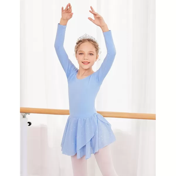 Zaclotre Girls Long Sleeve Dance Dress Glitter Ballet Skirted Leotard Ballerina OutfitBlue
