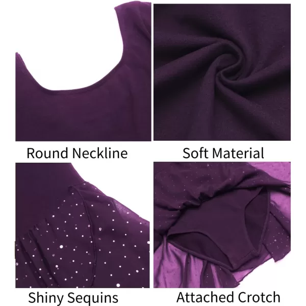 Zaclotre Girls Long Sleeve Dance Dress Glitter Ballet Skirted Leotard Ballerina OutfitDark Purple
