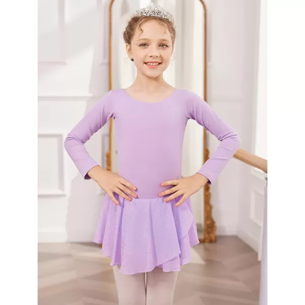 Zaclotre Girls Long Sleeve Dance Dress Glitter Ballet Skirted Leotard Ballerina OutfitLilac