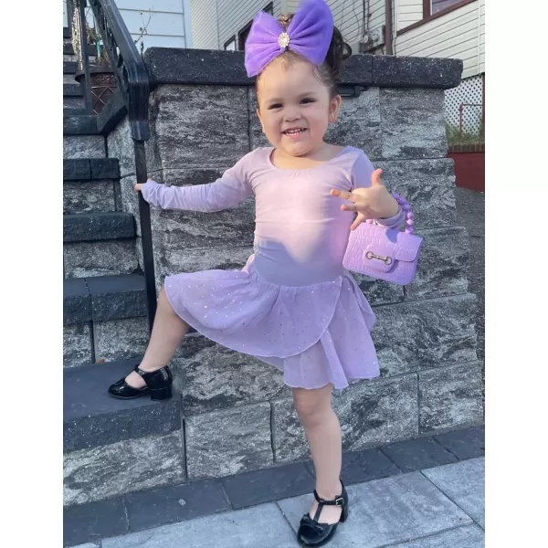 Zaclotre Girls Long Sleeve Dance Dress Glitter Ballet Skirted Leotard Ballerina OutfitLilac