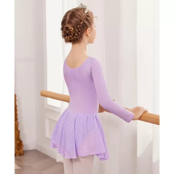 Zaclotre Girls Long Sleeve Dance Dress Glitter Ballet Skirted Leotard Ballerina OutfitLilac