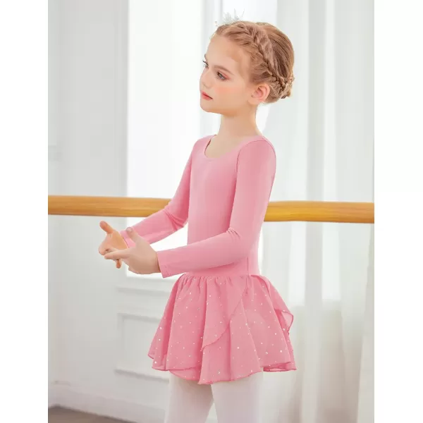 Zaclotre Girls Long Sleeve Dance Dress Glitter Ballet Skirted Leotard Ballerina OutfitPink