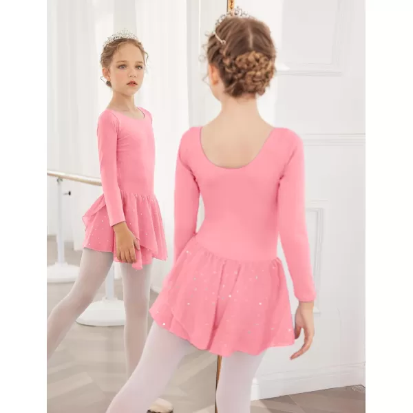 Zaclotre Girls Long Sleeve Dance Dress Glitter Ballet Skirted Leotard Ballerina OutfitPink