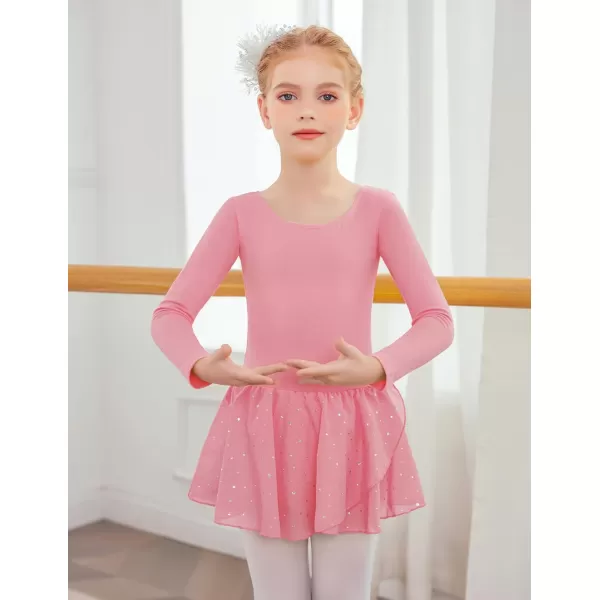 Zaclotre Girls Long Sleeve Dance Dress Glitter Ballet Skirted Leotard Ballerina OutfitPink