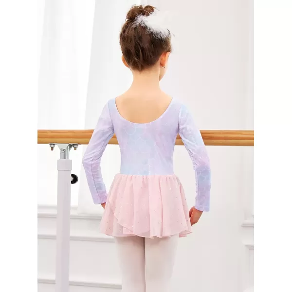Zaclotre Girls Long Sleeve Dance Dress Glitter Ballet Skirted Leotard Ballerina OutfitPink Mermaid