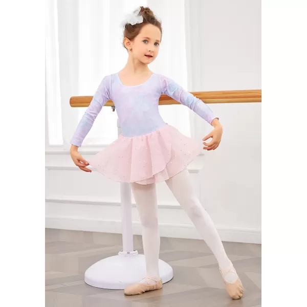 Zaclotre Girls Long Sleeve Dance Dress Glitter Ballet Skirted Leotard Ballerina OutfitPink Mermaid