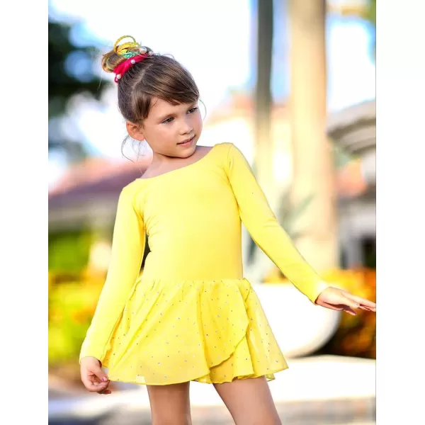 Zaclotre Girls Long Sleeve Dance Dress Glitter Ballet Skirted Leotard Ballerina OutfitYellow