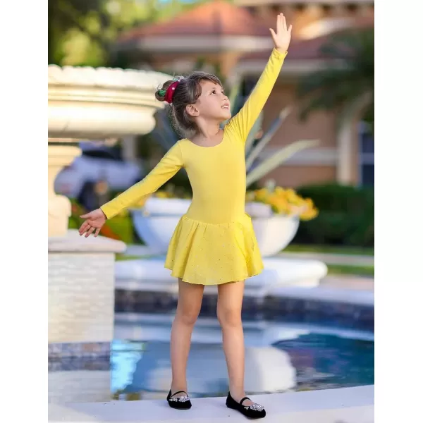 Zaclotre Girls Long Sleeve Dance Dress Glitter Ballet Skirted Leotard Ballerina OutfitYellow