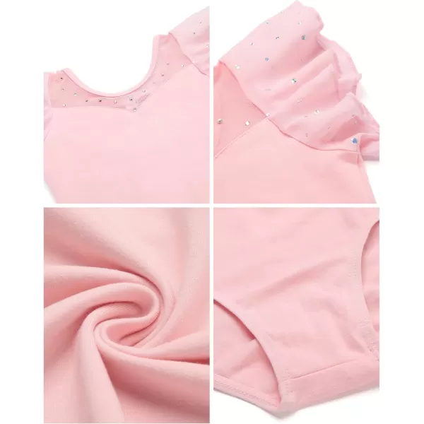 Zaclotre Girls Ruffle Sleeve Ballet Leotards Toddler Mesh Dance Leotard Sparkly Gymnastics OutfitsBallet Pink