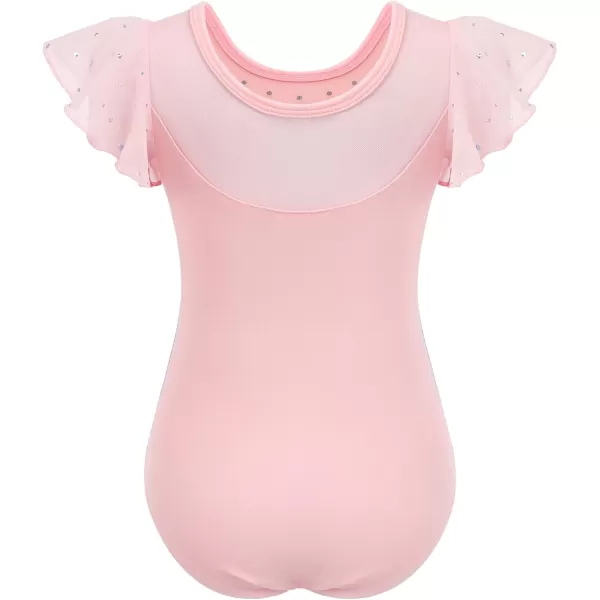 Zaclotre Girls Ruffle Sleeve Ballet Leotards Toddler Mesh Dance Leotard Sparkly Gymnastics OutfitsBallet Pink