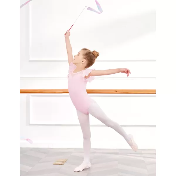 Zaclotre Girls Ruffle Sleeve Ballet Leotards Toddler Mesh Dance Leotard Sparkly Gymnastics OutfitsBallet Pink