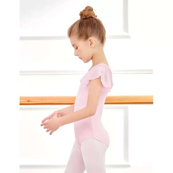 Zaclotre Girls Ruffle Sleeve Ballet Leotards Toddler Mesh Dance Leotard Sparkly Gymnastics OutfitsBallet Pink