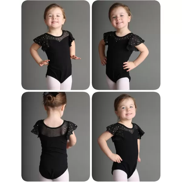 Zaclotre Girls Ruffle Sleeve Ballet Leotards Toddler Mesh Dance Leotard Sparkly Gymnastics OutfitsBlack