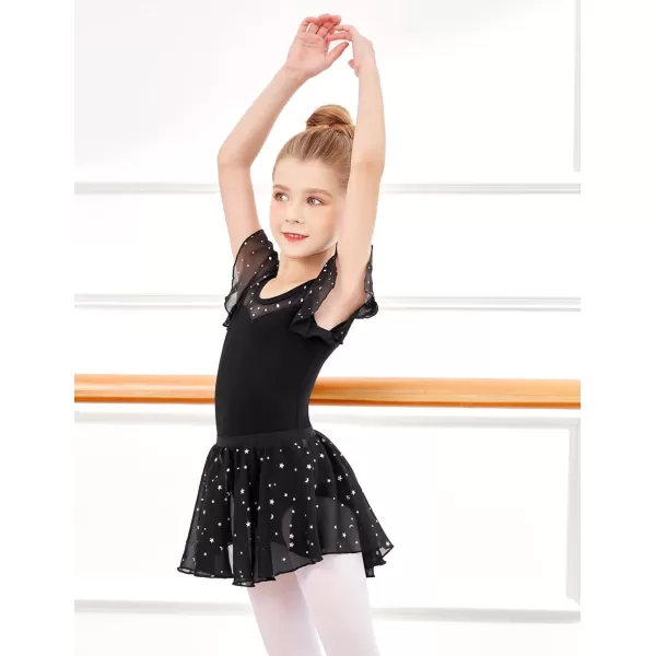 Zaclotre Girls Ruffle Sleeve Ballet Leotards Toddler Mesh Dance Leotard Sparkly Gymnastics OutfitsBlack
