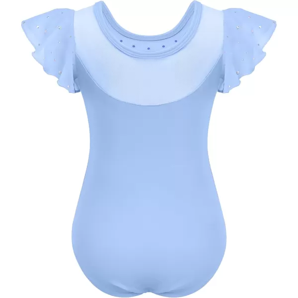 Zaclotre Girls Ruffle Sleeve Ballet Leotards Toddler Mesh Dance Leotard Sparkly Gymnastics OutfitsBlue