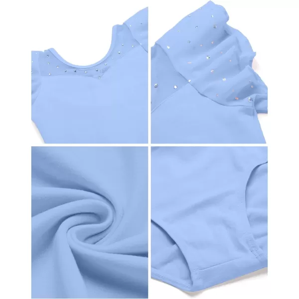 Zaclotre Girls Ruffle Sleeve Ballet Leotards Toddler Mesh Dance Leotard Sparkly Gymnastics OutfitsBlue
