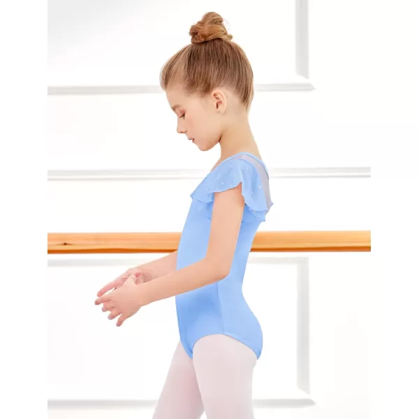 Zaclotre Girls Ruffle Sleeve Ballet Leotards Toddler Mesh Dance Leotard Sparkly Gymnastics OutfitsBlue