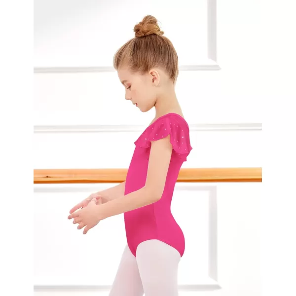 Zaclotre Girls Ruffle Sleeve Ballet Leotards Toddler Mesh Dance Leotard Sparkly Gymnastics OutfitsHot Pink