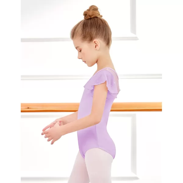 Zaclotre Girls Ruffle Sleeve Ballet Leotards Toddler Mesh Dance Leotard Sparkly Gymnastics OutfitsLilac