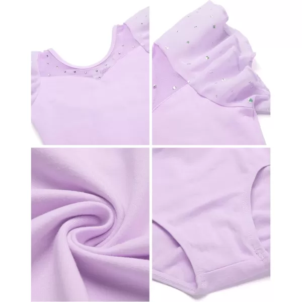 Zaclotre Girls Ruffle Sleeve Ballet Leotards Toddler Mesh Dance Leotard Sparkly Gymnastics OutfitsLilac