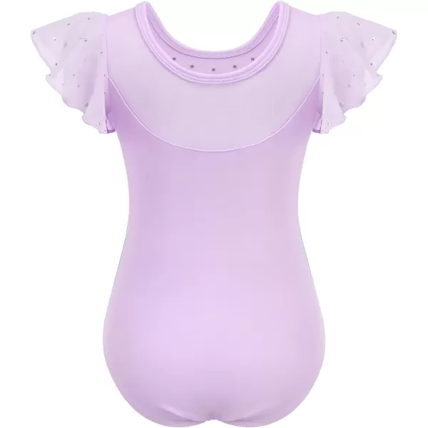 Zaclotre Girls Ruffle Sleeve Ballet Leotards Toddler Mesh Dance Leotard Sparkly Gymnastics OutfitsLilac