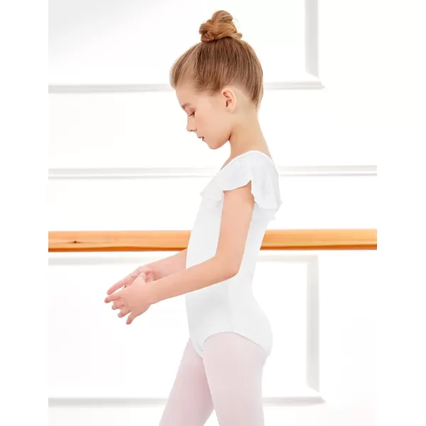 Zaclotre Girls Ruffle Sleeve Ballet Leotards Toddler Mesh Dance Leotard Sparkly Gymnastics OutfitsWhite