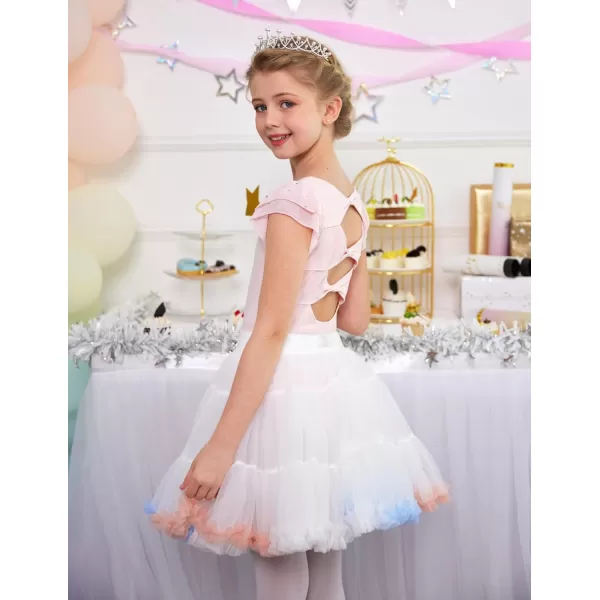 Zaclotre Girls Shiny Ruffle Sleeve Ballet Leotard for Dance Gymnastics Hollow Bow Back Leotards for KidsBallet Pink