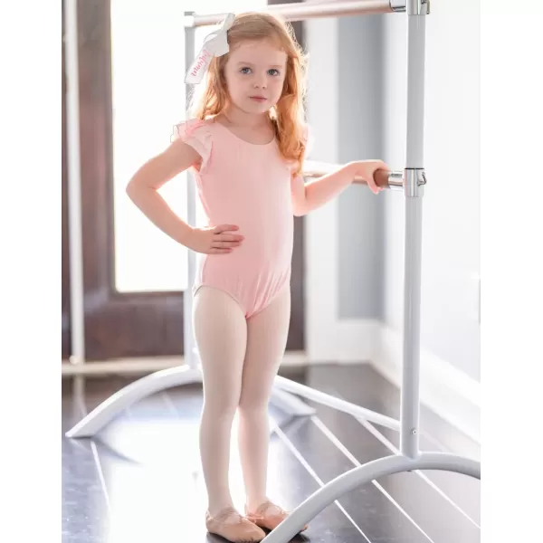 Zaclotre Girls Shiny Ruffle Sleeve Ballet Leotard for Dance Gymnastics Hollow Bow Back Leotards for KidsBallet Pink