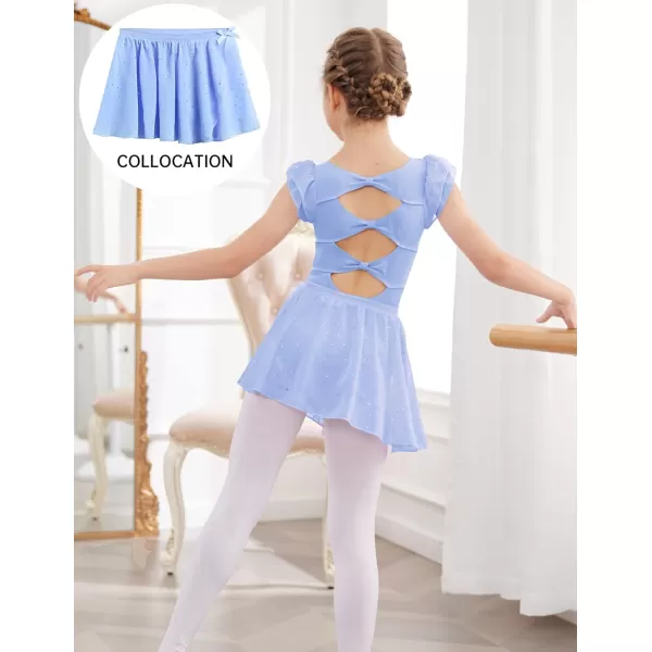 Zaclotre Girls Shiny Ruffle Sleeve Ballet Leotard for Dance Gymnastics Hollow Bow Back Leotards for KidsBlue