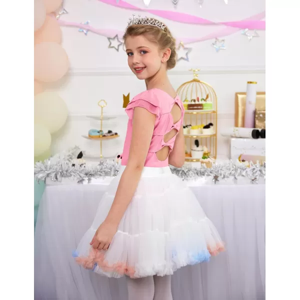 Zaclotre Girls Shiny Ruffle Sleeve Ballet Leotard for Dance Gymnastics Hollow Bow Back Leotards for KidsDark Pink