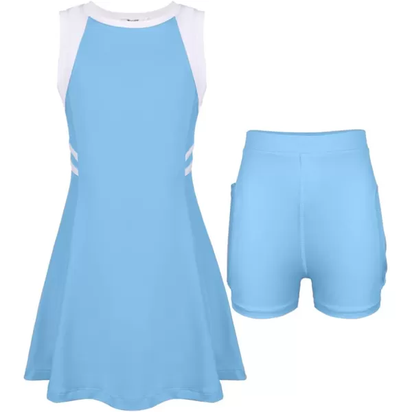 Zaclotre Girls Tennis Dress Cute Golf Outfit Sleeveless Workout Athletic Dresses with Shorts Pockets1blue