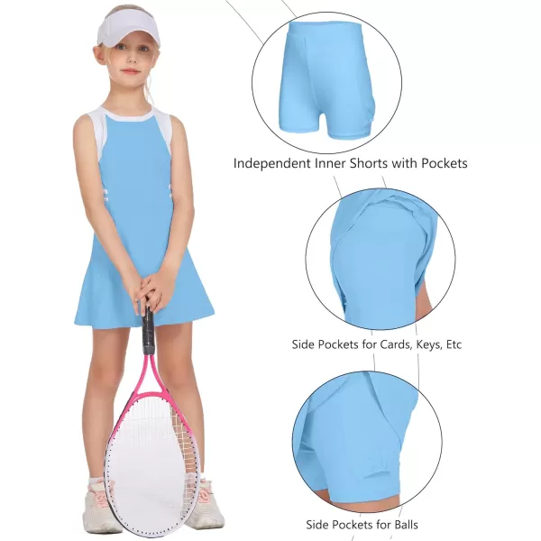 Zaclotre Girls Tennis Dress Cute Golf Outfit Sleeveless Workout Athletic Dresses with Shorts Pockets1blue